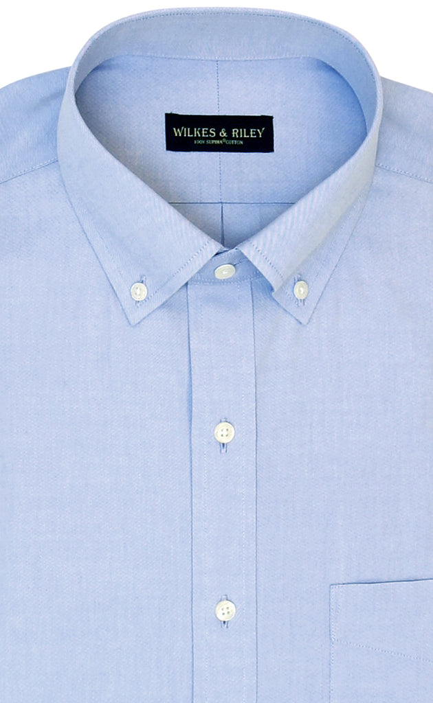 Blue Solid Button-Down Collar Non-Iron ...